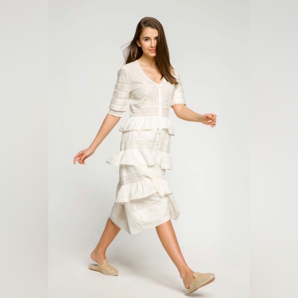 LOVESHACKFANCY Rebecca Embroidery Ruffle Midi dress